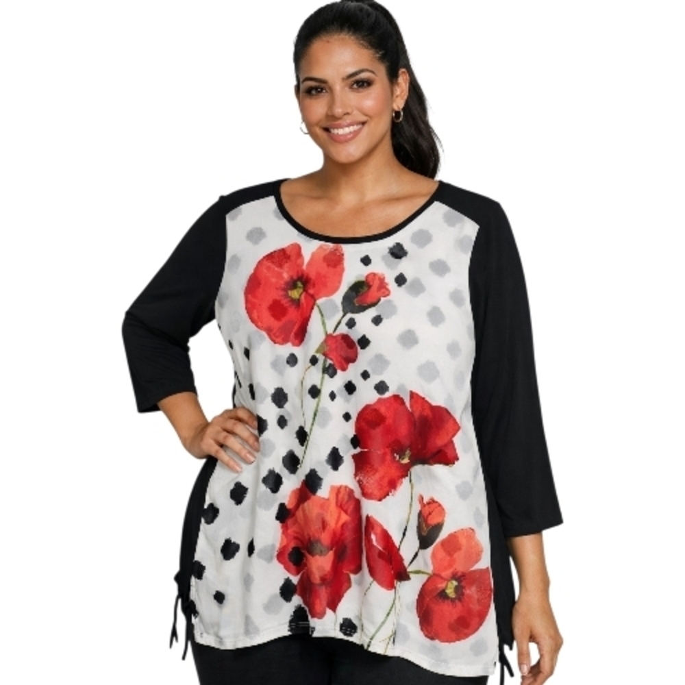 Elegant Floral Print Blouse with Black Accents - Picture 2 of 9